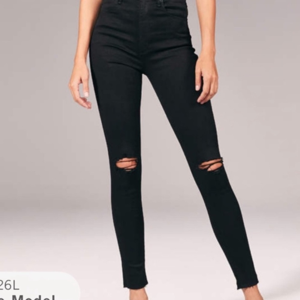 Abercrombie & Fitch Super Skinny High Rise Black Distressed Jeans